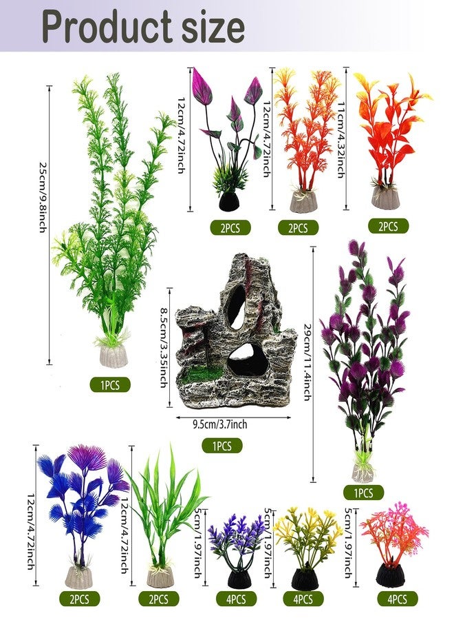 SLOCME 25 PCS Aquarium Plants & Rock Cave Decorations Set - Colorful Fish Tank Plastic Plants Ornaments with Resin Rock Hideout, Realistic Aquarium Decor Accessories for Freshwater & Saltwater Tanks - Image 3